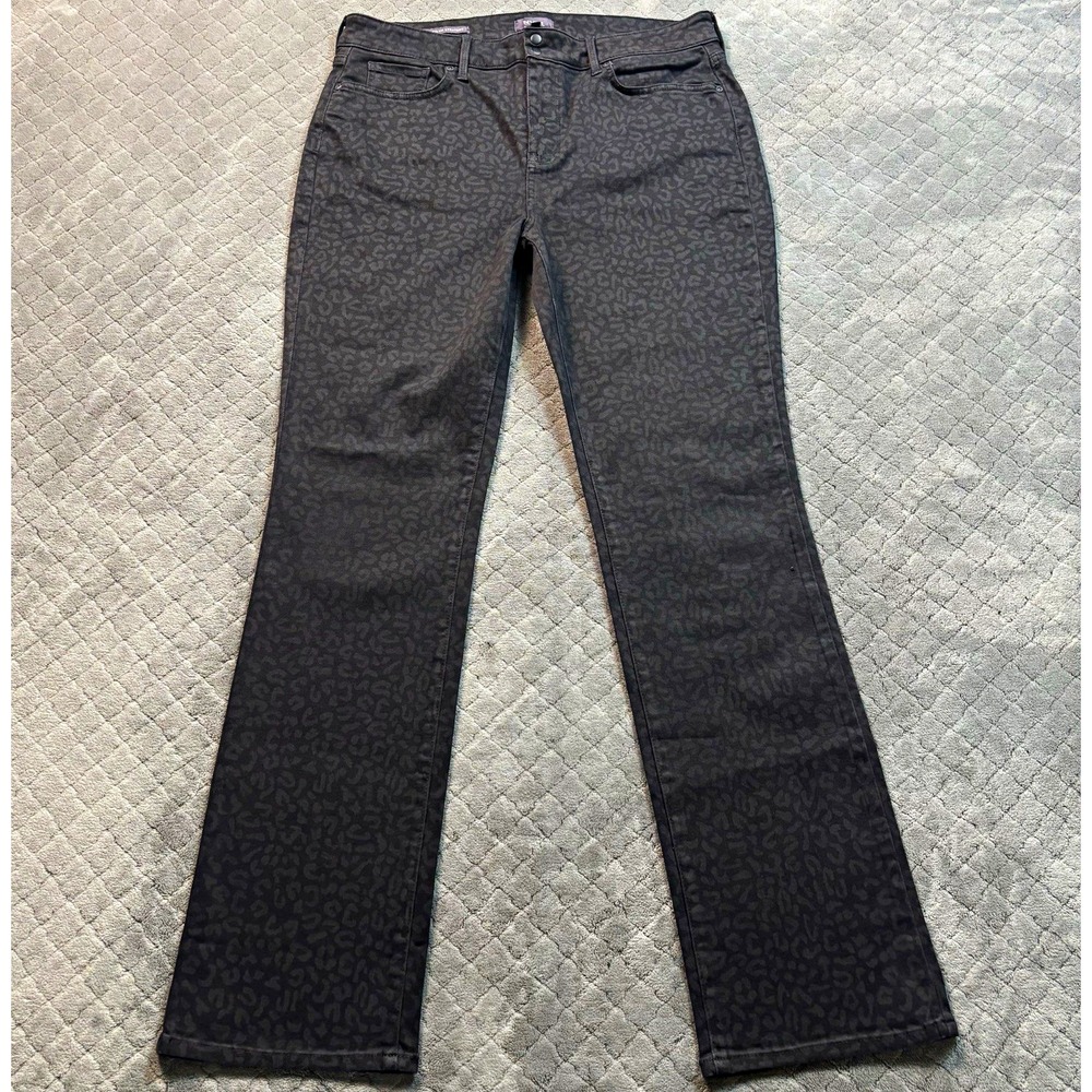 NYDJ Marilyn Straight Jeans Women's Size 14 Black Leopard Lift Tuck